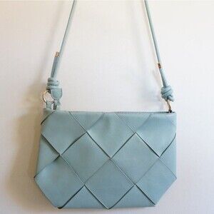 Vintage Sondra Roberts Light Blue Woven Faux Leather Crossbody Purse
